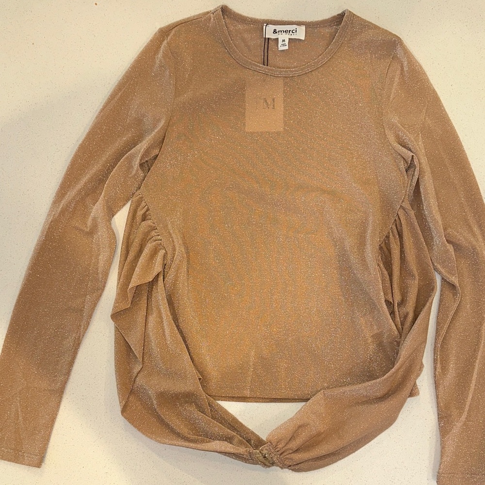 &merci Women's Long Sleeve Tan‎ Sparkle Top